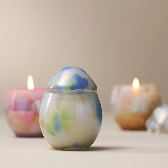 NEW Cheena Egg Fruity Peach Chamomile Glass Candle, White/Gold, by Anthropologie - Picture 4 of 4